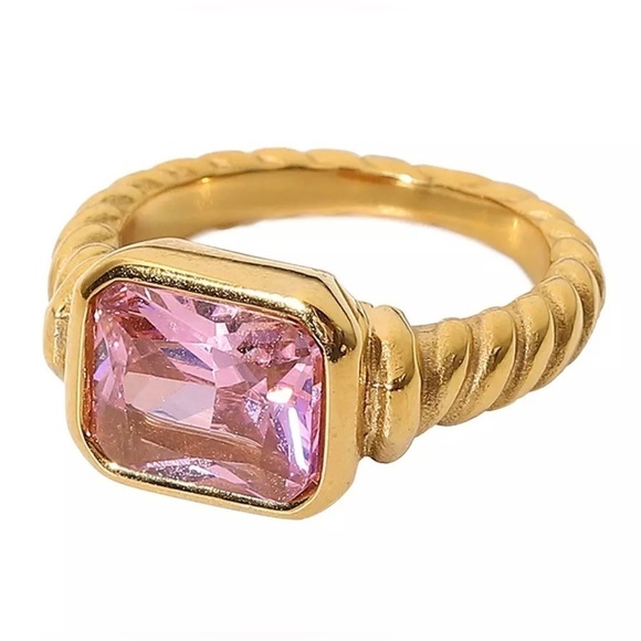 18K Gold Plated Pink Cubic Zirconia Ring - Picture 1 of 7